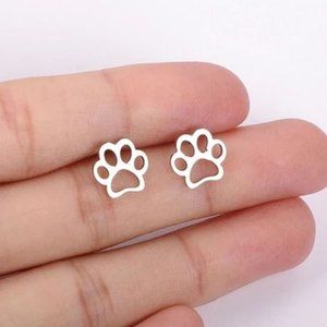 SILVER - Stainless Steel  ♡ Paw Prints Stud Earrings